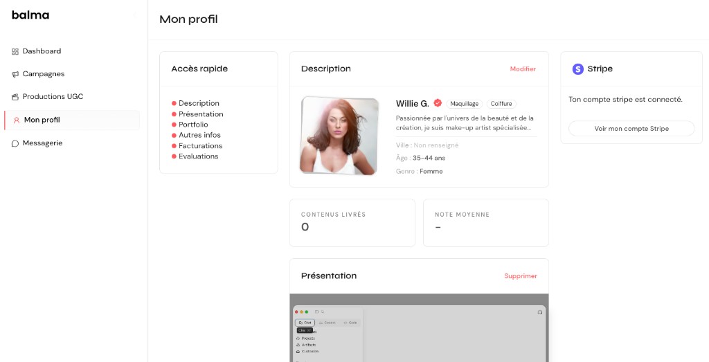 Creator profile