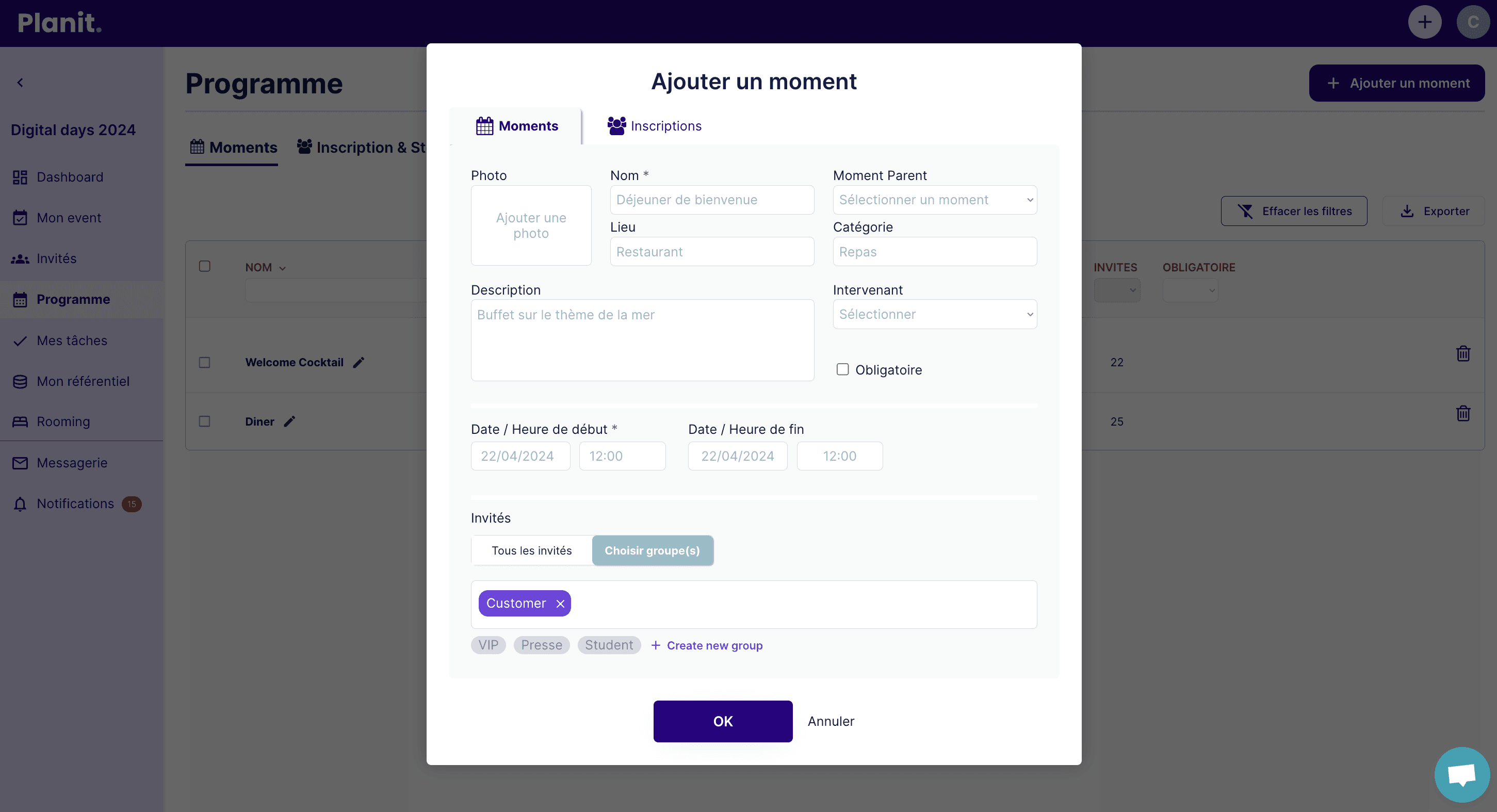 Agenda and key moments
